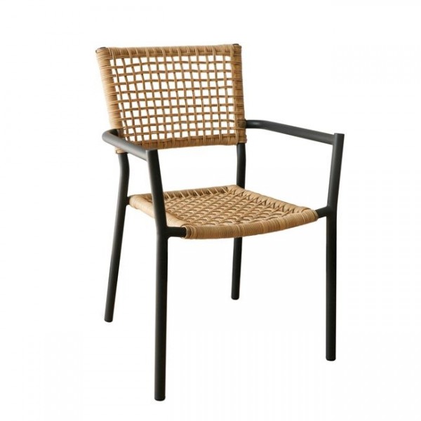 MIRANDA Πολυθρόνα Κήπου Βεράντας 56x60x86cm Αλουμίνιο Βαφή Ανθρακί - Wicker Φυσικό Ε6721,2