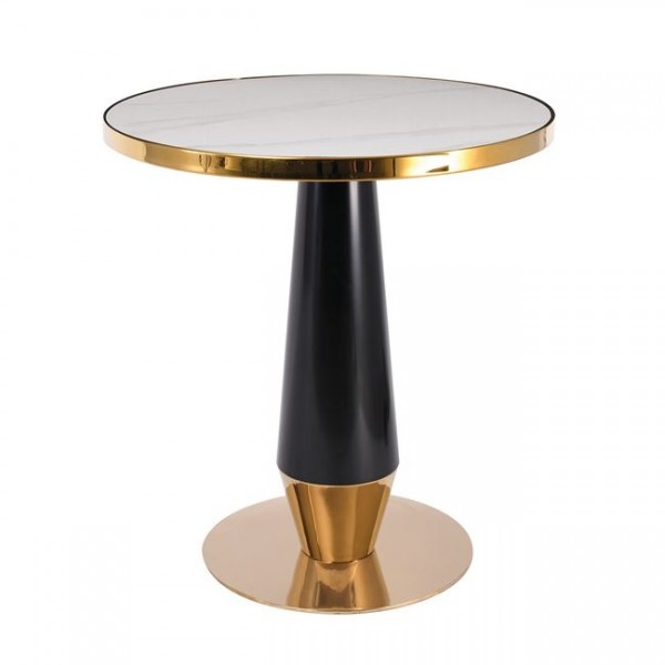 OLIVE Τραπέζι Βαφή Μαύρο-Gold, Φ70x73cm Επιφάνεια Sintered Stone White Marble ΕΜ789,2