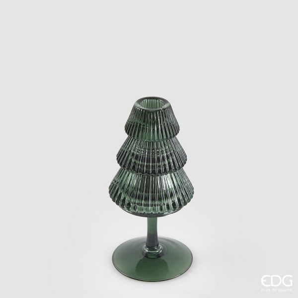 Κηροπηγιο Γυαλινο Πρασινο Δεντρακι Φ8Χυ16Εκ