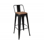 RELIX Wood Σκαμπό BAR με Πλάτη 44x44x75/100cm, Μέταλλο Βαφή Μαύρο, Ξύλο Απόχρωση Dark Oak Ε5208,1