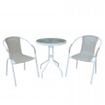 BALENO Set Κήπου - Βεράντας: Τραπέζι + 2 Πολυθρόνες Μέταλλο Άσπρο - Wicker Beige Ε240,8