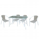 BALENO Set Τραπεζαρία Κήπου: Τραπέζι + 4 Πολυθρόνες Μέταλλο Βαφή Άσπρο - Wicker Beige Ε240,2