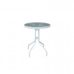 BALENO Τραπέζι Κήπου - Βεράντας, Φ60x70cm Μέταλλο Βαφή Άσπρο, Γυαλί Tempered Ε2400,4W