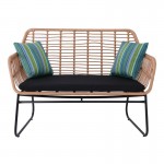 SALSA Καναπές Κήπου 2Θέσιος 120x70x86cm Μέταλλο Βαφή Μαύρο, Wicker Φυσικό, Μαξιλάρι Μαύρο Ε249,1Κ