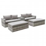 ASCOT Set Wicker Alu, Καναπές 4Θέσιος+2 σκαμπό+Τραπεζάκι, Table:75x43x52cm Set 6 Seats Wicker Grey White,  Μαξιλ.Μπεζ Ε6810