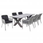 ALLEY Set Τραπεζαρία Κήπου ALU & Rope Grey-Μαξιλ.Ανθρακί: Τραπέζι 180x94 + 6 Πολυθρόνες Ε6842,S