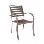SERRANO Πολυθρόνα Κήπου 56x64x88cm Μέταλλο Βαφή Sand Beige, Polywood Καρυδί, Στοιβαζόμενη Ε6892,1