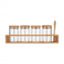 ΔΟΧΕΙΑ ΜΠΑΧΑΡΙΚΩΝ ΓΥΑΛΙΝΑ ΣΕΤ 5 ΤΕΜ 27x6.5x12.5cm ΜΕ ΒΑΣΗ BAMBOO ΚΑΙ ΚΟΥΤΑΛΙ 01-28206