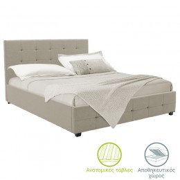 Κρεβάτι Roi pakoworld διπλό με αποθηκευτικό χώρο ύφασμα εκρού 160x200εκ 006-000046