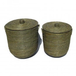 AFRICA ΚΑΛΑΘΙ ΜΕ ΚΑΠΑΚΙ 45x45x50cm KANSGRASS ΦΥΣΙΚΟ ΜΑΥΡΟ PVC