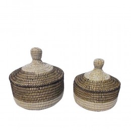 NILE PLEX ΚΑΛΑΘΙ ΜΕ ΚΑΠΑΚΙ SET 2ΤΜΧ 30x30x32cm KANSGRASS ΦΥΣΙΚΟ ΜΑΥΡΟ PVC