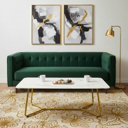 Τραπέζι σαλονιού Paris pakoworld γυαλί 8mm σχέδιο μαρμάρου-χρυσό 120x80x45εκ