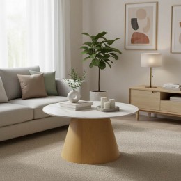 Τραπέζι σαλονιού Soleire Inart λευκό μαρμάρου sintered stone Φ70x40εκ