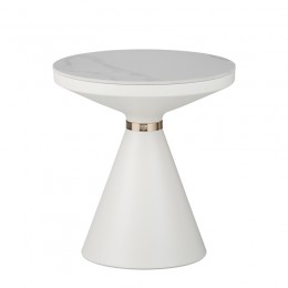Βοηθητικό τραπέζι Coozlin Inart sintered stone σε απόχρωση λευκό μαρμάρου με λευκό-χρυσό μέταλλο Φ50x50εκ 029-000279