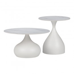 Βοηθητικά τραπέζια Kirkene Inart sintered stone σε απόχρωση λευκό μαρμάρου με λευκό μέταλλο 2τεμ 029-000319