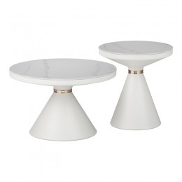 Βοηθητικά τραπέζια Coozlin Inart sintered stone σε απόχρωση λευκό μαρμάρου με λευκό-χρυσό μέταλλο 029-000320
