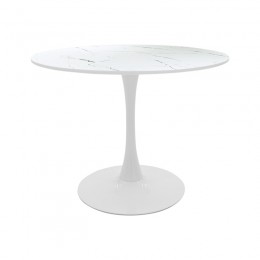 Tραπέζι Balou pakoworld mdf σε λευκή απόχρωση με όψη μαρμάρου Φ80x73εκ