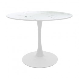 Tραπέζι Balou pakoworld mdf σε λευκή απόχρωση με όψη μαρμάρου Φ100x73εκ