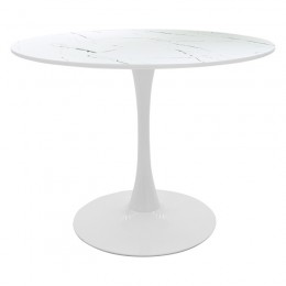 Tραπέζι Balou pakoworld mdf σε λευκή απόχρωση με όψη μαρμάρου Φ120x73εκ