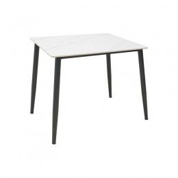 Τραπέζι Gustas pakoworld λευκό μαρμάρου sintered stone-μαύρο μέταλλο 80x80x76εκ