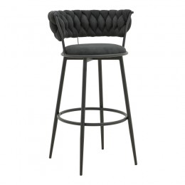 Σκαμπό μπαρ Alkia I pakoworld ύφασμα σε μαύρη απόχρωση- πόδι μαύρο μέταλλο 50x56x95εκ