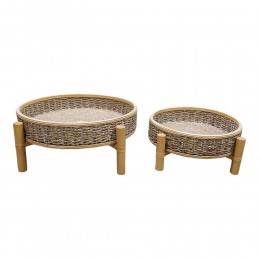 CORDA ΔΙΣΚΟΣ SET 2ΤΜΧ 51x51x19 ΞΥΛΟ ΕΛΑΤΟΥ WHITE WASHED ΦΥΣΙΚΟ ΣΧΟΙΝΙ