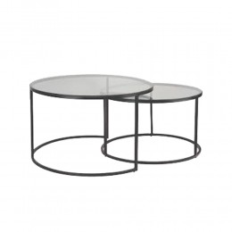 SOLAR COFFEE TABLE SET 2ΤΕΜ ΔΙΑΦΑΝΟ ΜΑΥΡΟ 75x75x45 04-0520