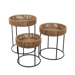 THASOS COFFEE TABLE SET 3ΤΕΜ ΦΥΣΙΚΟ ΜΑΥΡΟ 40x40x51 04-1192