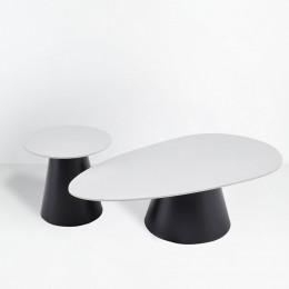 OVO COFFEE TABLE SET 2ΤΕΜ ΛΕΥΚΟ ΜΕ ΟΨΗ ΜΑΡΜΑΡΟΥ ΜΑΥΡΟ 129x69x38cm