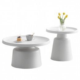 ΣΕΤ 2 ΤΡΑΠΕΖΙΑ ΣΑΛΟΝΙΟΥ RINKON2 HM18304.01 ΜΕΤΑΛΛΟ ΣΕ ΛΕΥΚΟ Φ50εκ & Φ70εκ