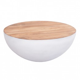ΔΙΑΚΟΣΜΗΤΙΚΟ ΤΡΑΠΕΖΙ ΣΑΛΟΝΙΟΥ BOWL Φ91X38,5Yεκ. ΛΕΥΚΟ ΜΕ ΞΥΛΟ ΑΚΑΚΙΑΣ HM8717.23