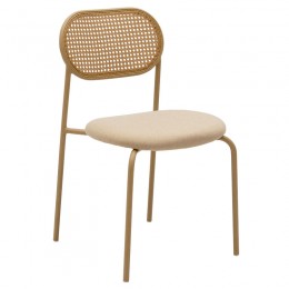 Καρέκλα James pakoworld pe rattan ύφασμα μπεζ-μέταλλο φυσικό 058-000054