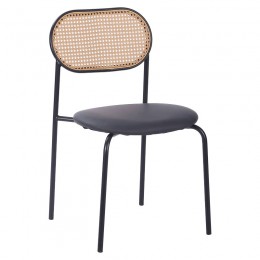 Καρέκλα James pakoworld pe rattan μπεζ-pu μαύρο-μέταλλο φυσικό 058-000055
