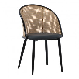 Καρέκλα Riccardo pakoworld φυσικό pe rattan-ανθρακί pu-μαύρο μέταλλο 56x52x82εκ 058-000069