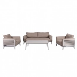 Σετ Σαλόνι Εξ.χώρου 4τμχ Σειρά Orion SM6192.02 Λευκό αλουμίνιο-Μπεζ Olefin