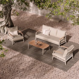 ΣΕΤ ΣΑΛΟΝΙ 4ΤΜΧ OBLIVION SM6436.02 ΜΠΕΖ ΑΛΟΥΜΙΝΙΟ-ΣΧΟΙΝΙ-OLEFIN---ΞΥΛΟ TEAK