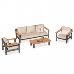 ΣΕΤ ΣΑΛΟΝΙ 4ΤΜΧ DEVERON SM6439.01 ΑΝΘΡΑΚΙ ΑΛΟΥΜΙΝΙΟ-ΣΧΟΙΝΙ-ΜΠΕΖ OLEFIN---ΞΥΛΟ TEAK