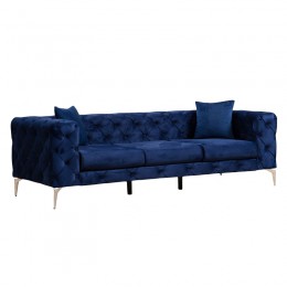 Καναπές 3θέσιος PWF-0579 pakoworld τύπου Chesterfield βελούδο μπλε 237x90x73εκ 071-001353