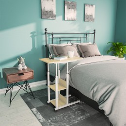 Βοηθητικό τραπέζι Babs pakoworld τροχήλατο λευκό-φυσικό 60x40x71-92εκ