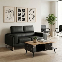 Καναπές Shea pakoworld 2θέσιος pu μαύρο-inox 158x80x87εκ