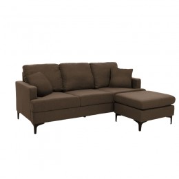 Γωνιακός καναπές με σκαμπό Slim pakoworld υφασμάτινος χρώμα καφέ με μαξιλάρια 185x140x70εκ 074-000021