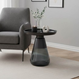 Βοηθητικό τραπέζι Kunlo Inart μαύρο μέταλλο-μαύρο γυαλί Φ50x53.5εκ