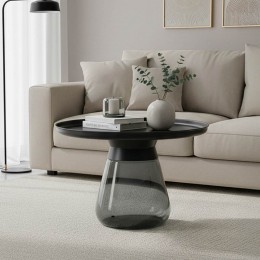 Βοηθητικό τραπέζι Kunlo Inart μαύρο μέταλλο-μαύρο γυαλί Φ60x42εκ