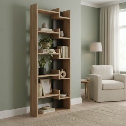 Βιβλιοθήκη Oppa pakoworld χρώμα σκούρο φυσικό - ανθρακί 61x22x162εκ