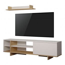 Σύνθετο σαλονιού Saloon pakoworld σε λευκή-oak απόχρωση 160x35.5x44εκ 119-001227