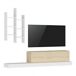 Έπιπλο τηλεόρασης Rumba pakoworld σε λευκή-oak απόχρωση 180x30x31εκ 120-000489