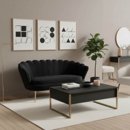 Καναπές 2θέσιος Daimon pakoworld βελούδο μαύρο 134x70x77εκ