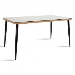 Τραπέζι Naoki pakoworld μέταλλο μαύρο-pe φυσικό-γυαλί 160x90x78εκ 140-000003