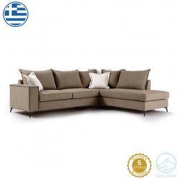 Γωνιακός καναπές αριστερή γωνία Romantic pakoworld ύφασμα mocha-cream 290x235x95εκ 168-000027