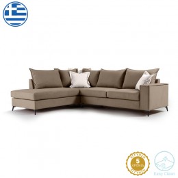 Γωνιακός καναπές δεξιά γωνία Romantic pakoworld ύφασμα mocha-cream 290x235x95εκ 168-000028